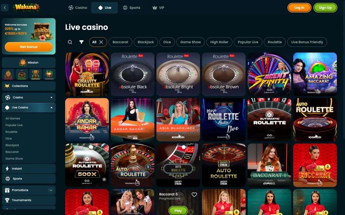 Live casino tables
