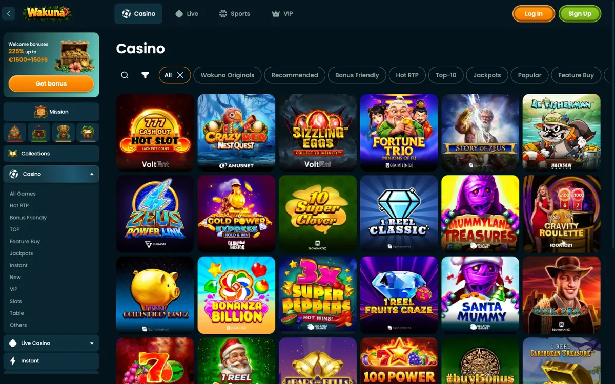 The lobby with popular games